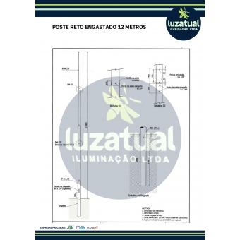 POSTE RETO ENGASTADO 12 METROS