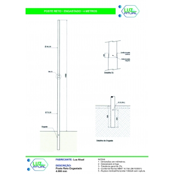 Poste Reto Engastado - 4 Metros