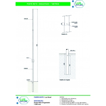 Poste Reto Engastado - 7 Metros