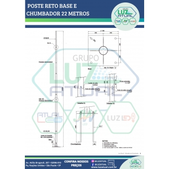 POSTE RETO BASE E CHUMBADOR 22 METROS