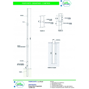 Poste Reto Engastado - 12 Metros