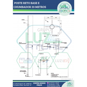 POSTE RETO BASE E CHUMBADOR 20 METROS