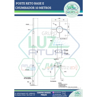POSTE RETO BASE E CHUMBADOR 10 METROS