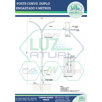 POSTE CURVO DUPLO ENGASTADO 9 METROS