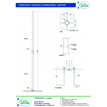 Poste Reto com Base e Chumbadores - 4 Metros