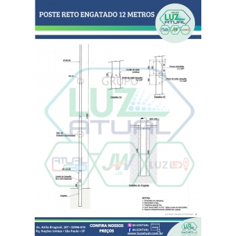 POSTE RETO ENGASTADO 12 METROS