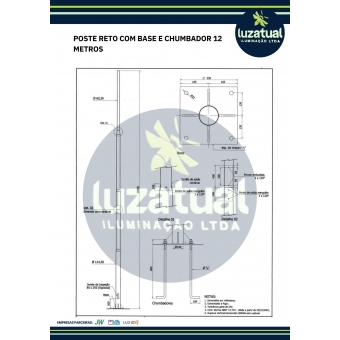 POSTE RETO BASE E CHUMBADOR 12 METROS
