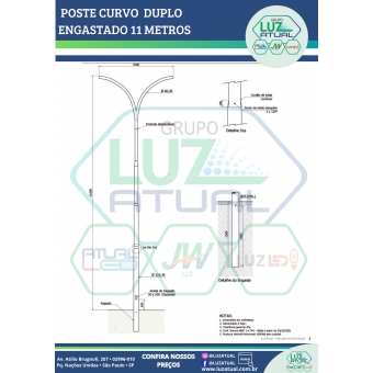 POSTE CURVO DUPLO ENGASTADO 11 METROS