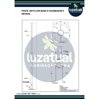 POSTE RETO BASE E CHUMBADOR 9 METROS