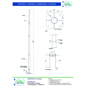 Poste Reto com Base e Chumbadores - 10 Metros