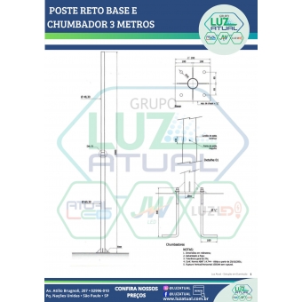 POSTE RETO BASE E CHUMBADOR 3 METROS