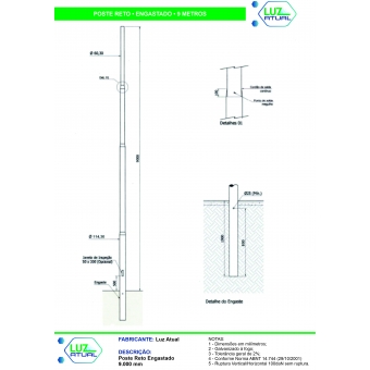 Poste Reto Engastado - 9 Metros