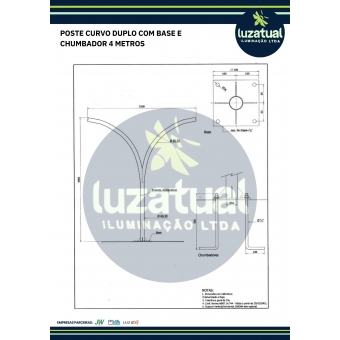 POSTE CURVO DUPLO BASE E CHUMBADOR 4 METROS