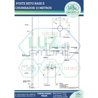 POSTE RETO BASE E CHUMBADOR 13 METROS