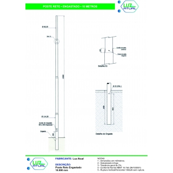 Poste Reto Engastado - 10 Metros